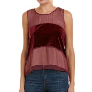 NWT Foxiedox Burgundy Velvet Sheer Overlay Sleeveless Top SZ XS